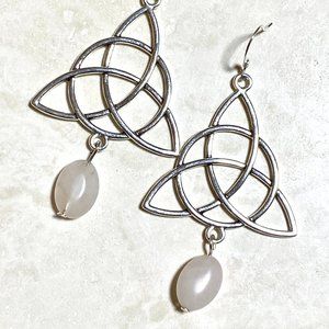 2/$20, Genuine Pink Rose Quartz Celtic Trinity Sterling Silver Earrings